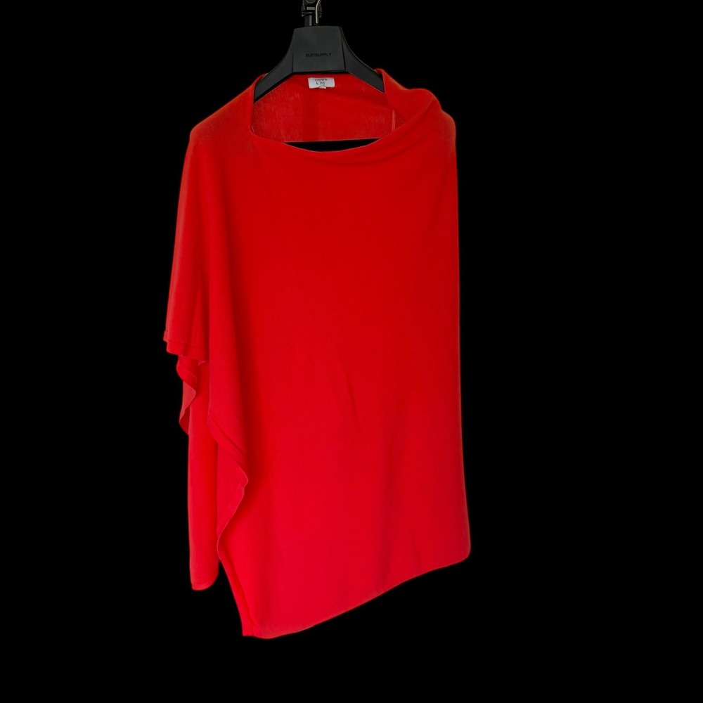 Crown & Ivy Red Cotton Knit Poncho Wrap Asymmetrical One Size Womens OS